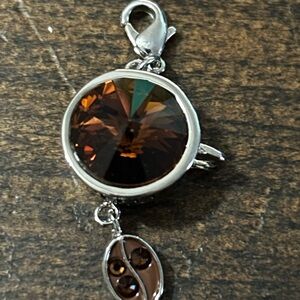 Silver-Tone Brown Crystal Charm Pendant - Women Jewelry 1/2”